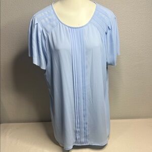 Banana Republic Light Blue Pleated Blouse XL Flowy Short Sleeve Top